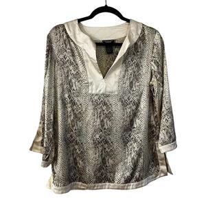 Doncaster Women’s 95% Silk Top Blouse Python Print Size 8 Cream 3/4 Sleeves